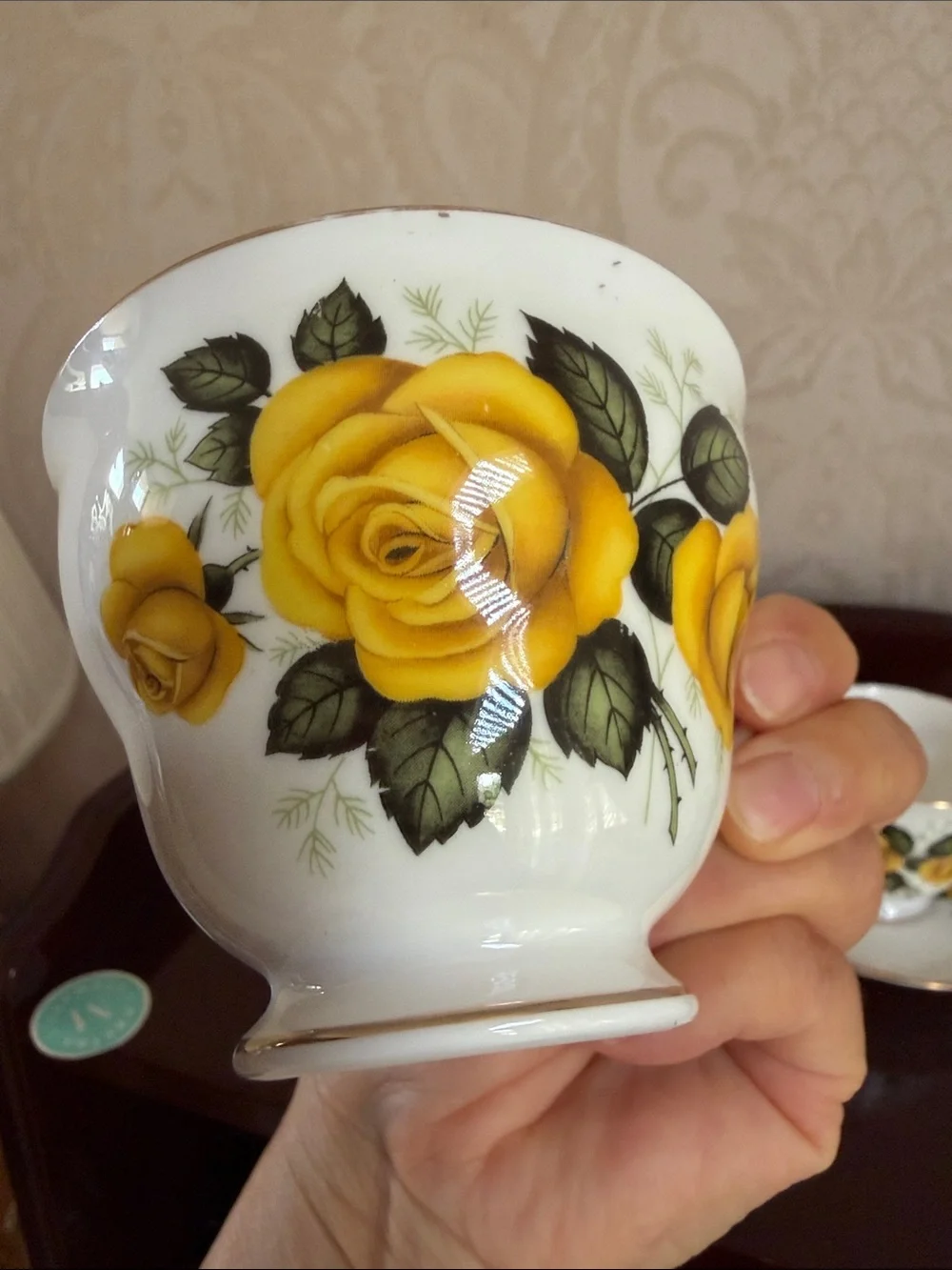 Set of 3 Vintage Royal Vale Yellow Rose Bone China Tea Cups and Saucers